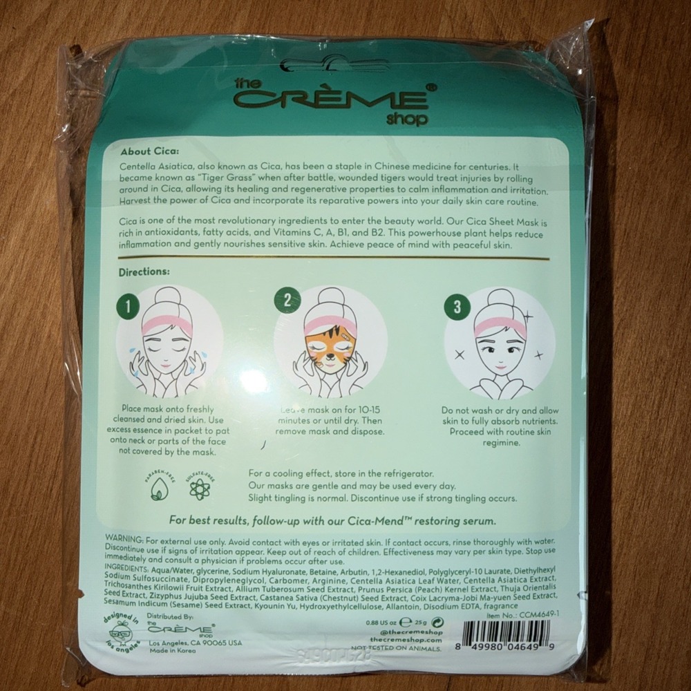 NEW The Creme Shop  Cica-Mend Animal Face mask - Pack Of 6 Masks‎ - Picture 2 of 3